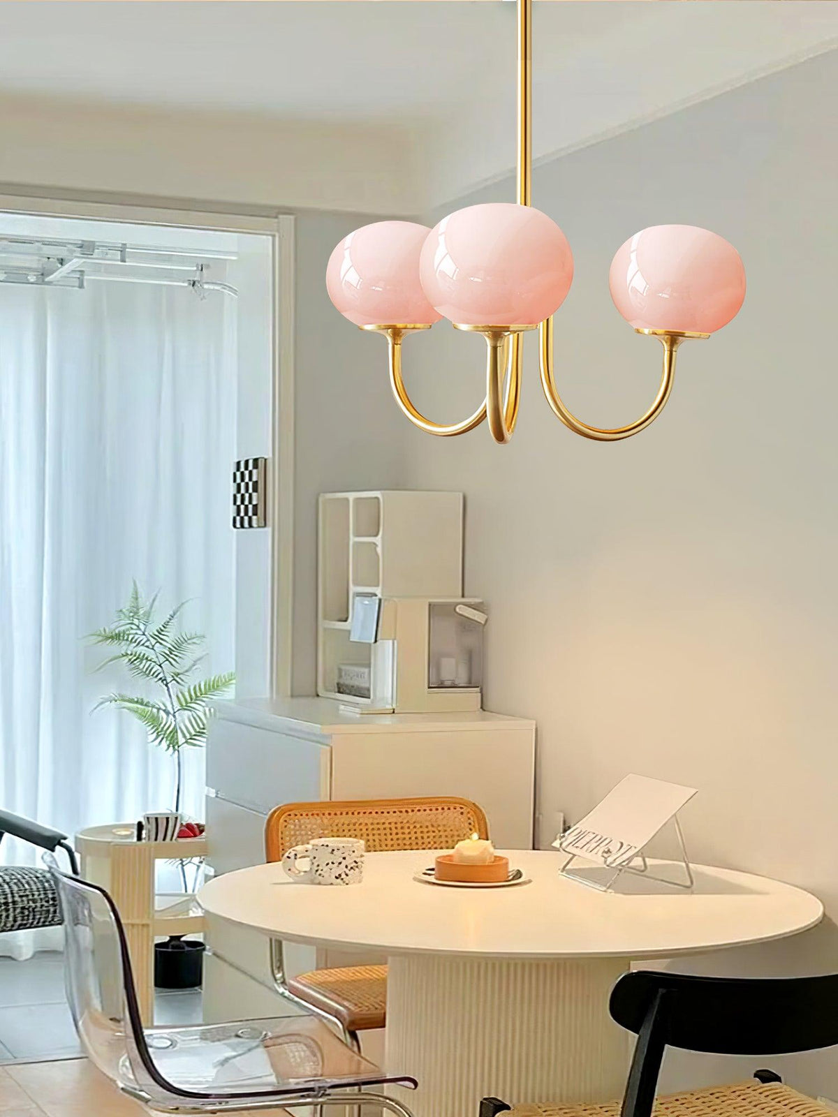 Mid-Century Copper Glass Chandelier – 3 or 5 Globe