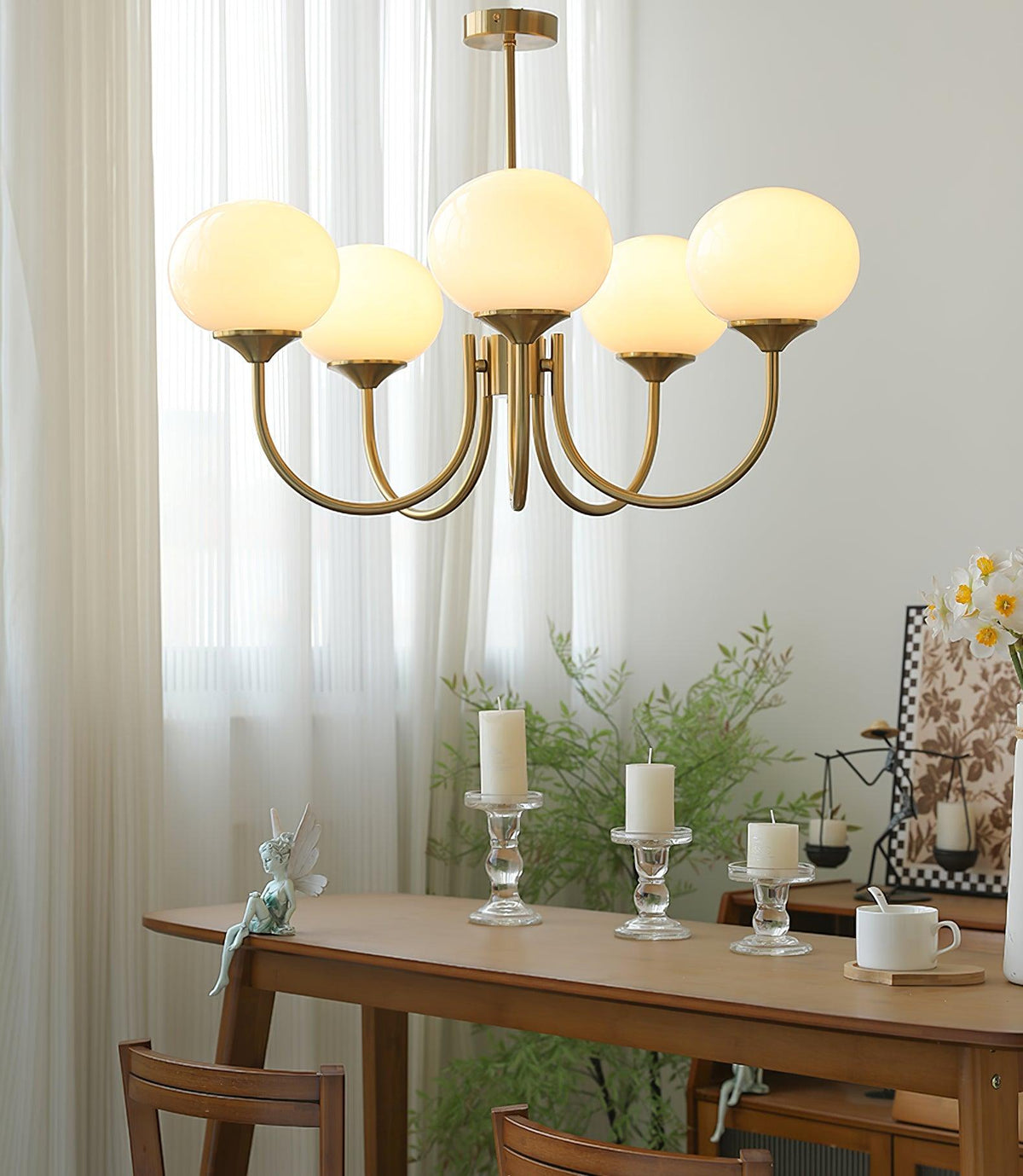 Mid-Century Copper Glass Chandelier – 3 or 5 Globe