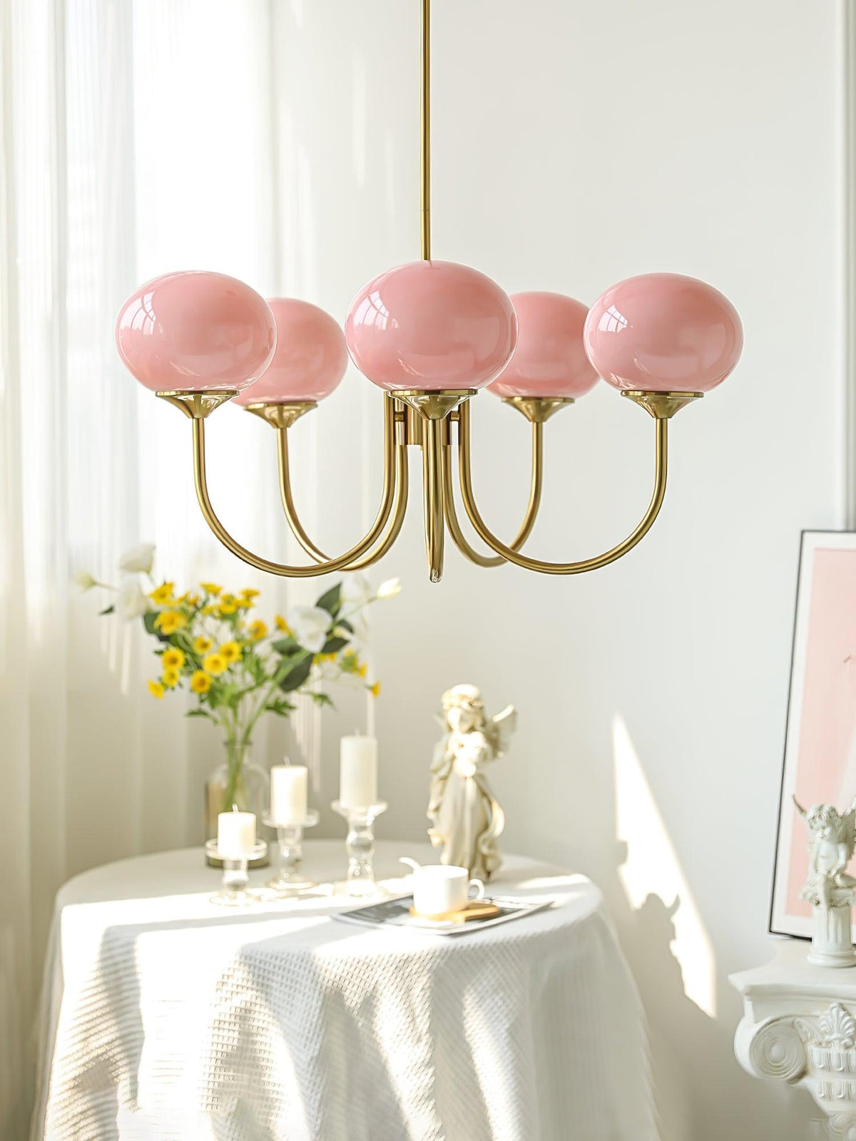 Mid-Century Copper Glass Chandelier – 3 or 5 Globe