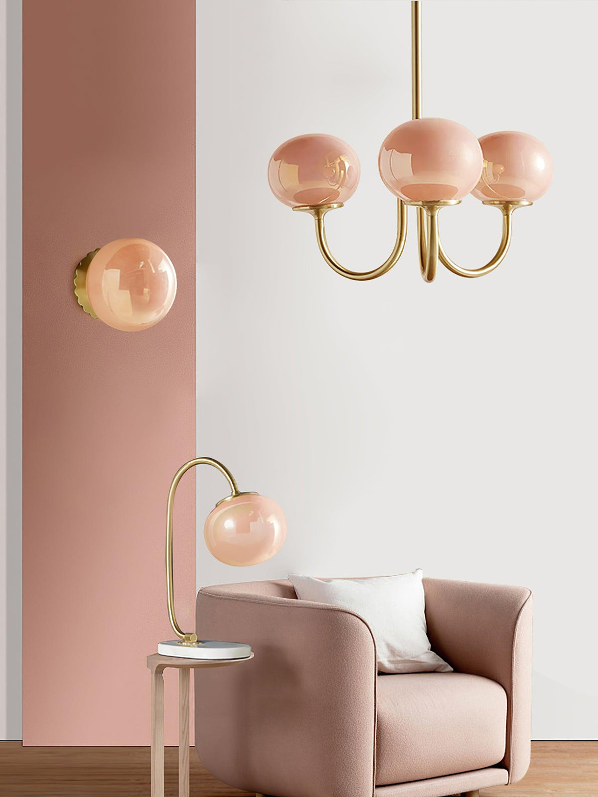 Mid-Century Copper Glass Chandelier – 3 or 5 Globe