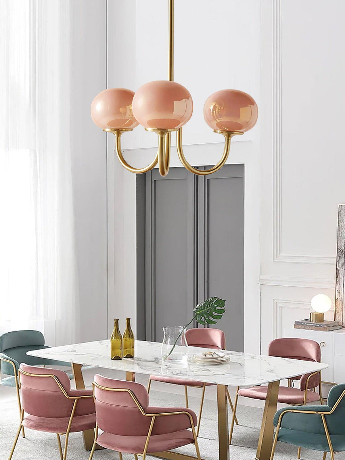 Mid-Century Copper Glass Chandelier – 3 or 5 Globe