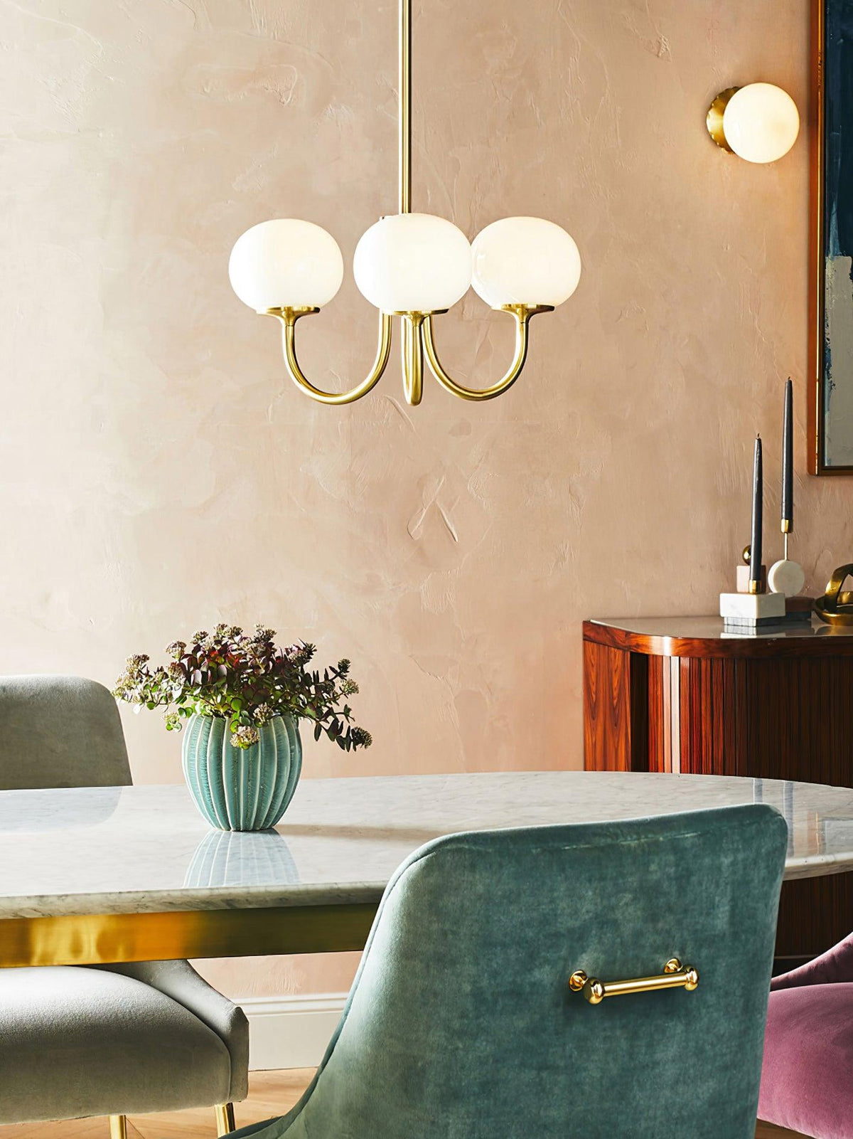Mid-Century Copper Glass Chandelier – 3 or 5 Globe