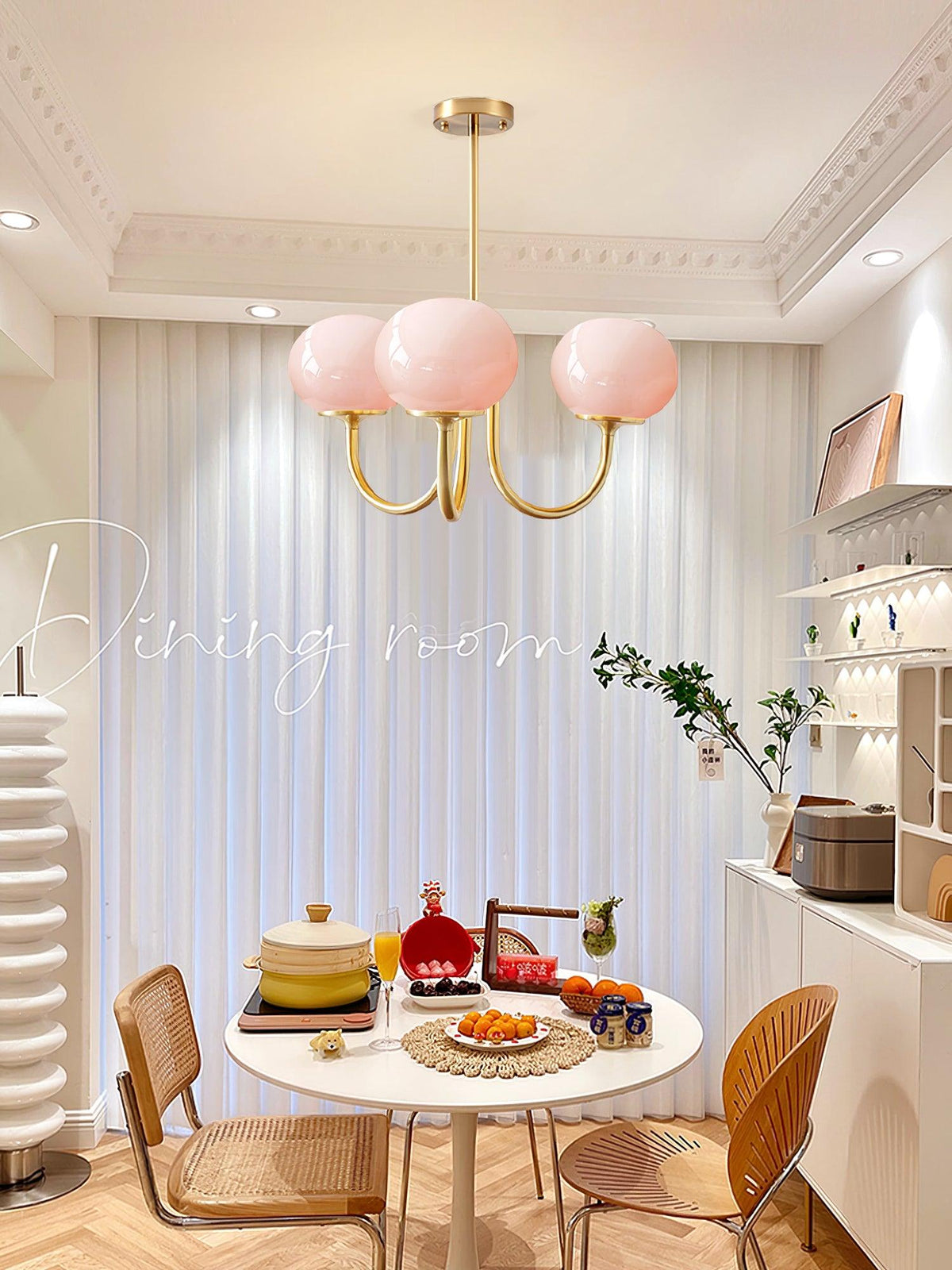 Mid-Century Copper Glass Chandelier – 3 or 5 Globe