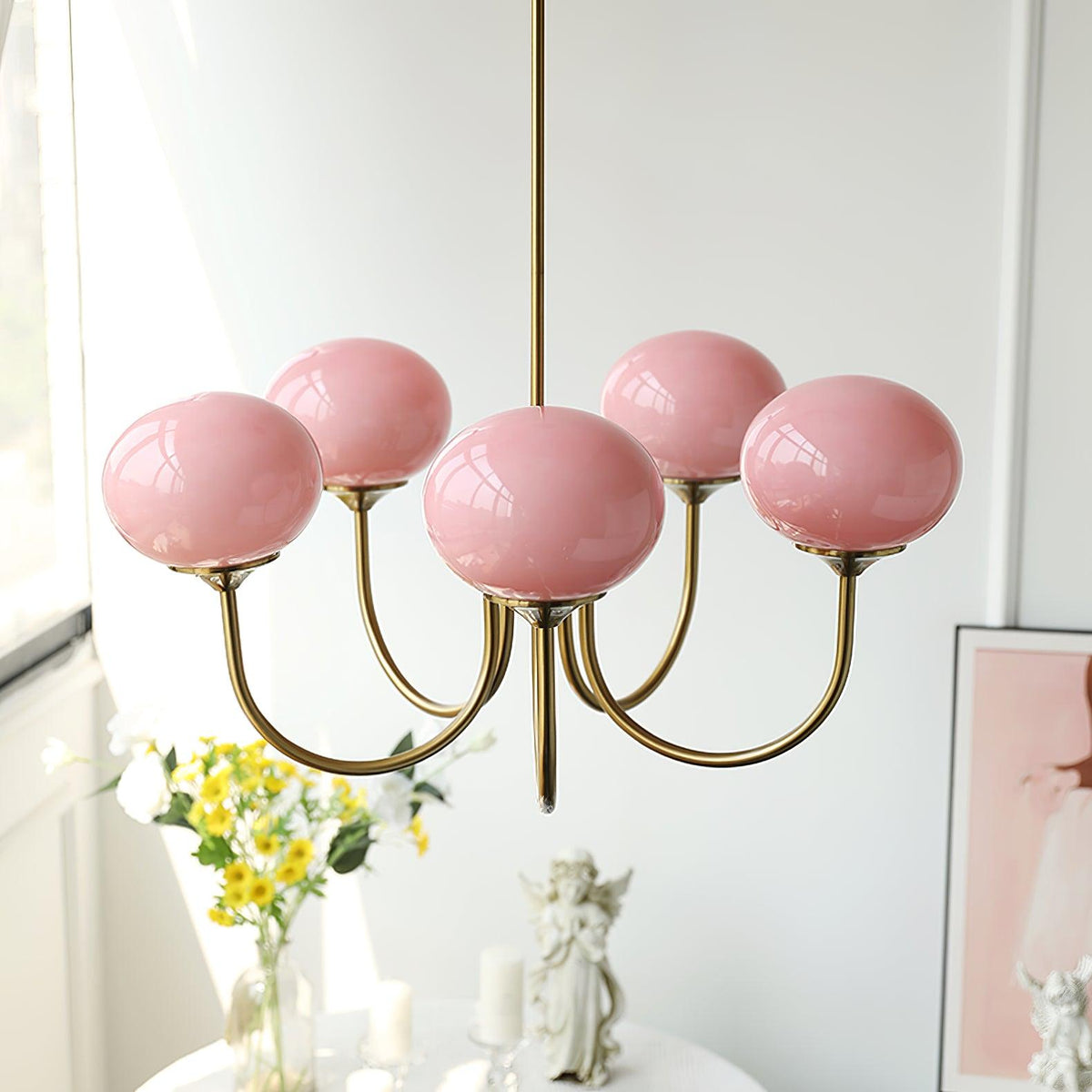 Mid-Century Copper Glass Chandelier – 3 or 5 Globe