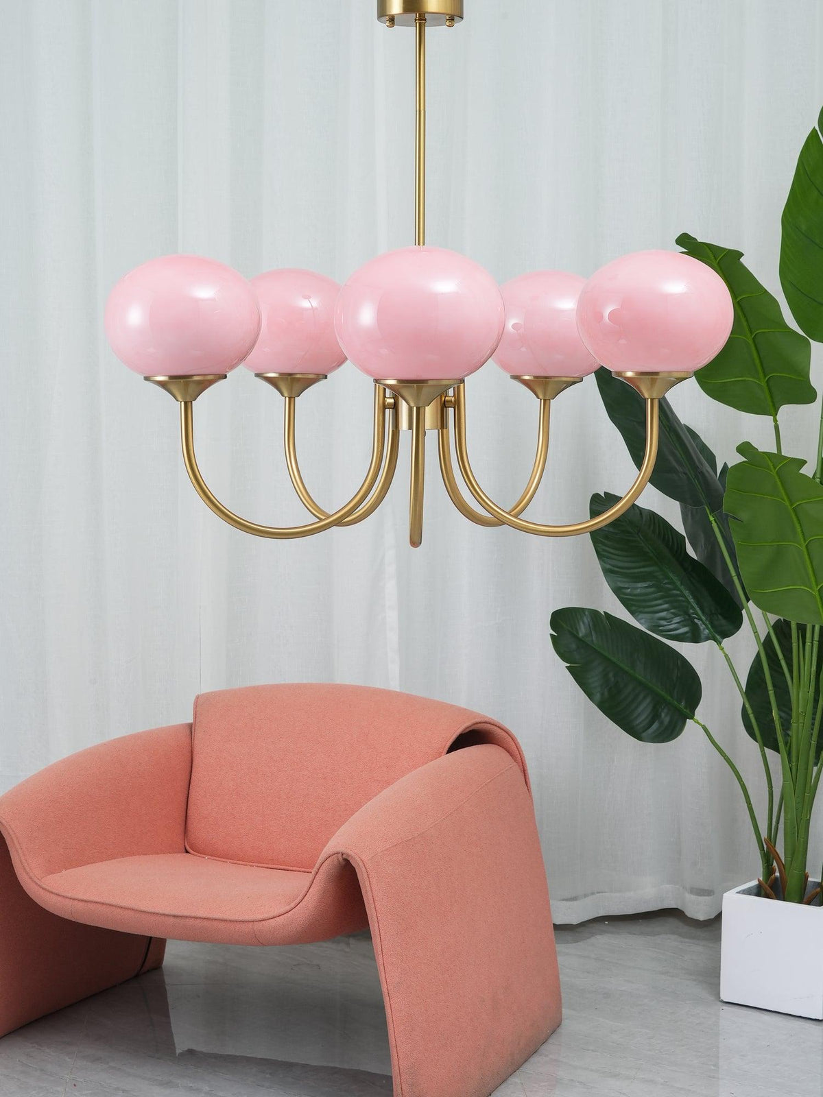 Mid-Century Copper Glass Chandelier – 3 or 5 Globe