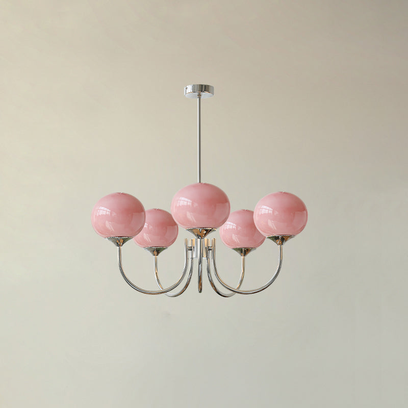 Mid-Century Copper Glass Chandelier – 3 or 5 Globe