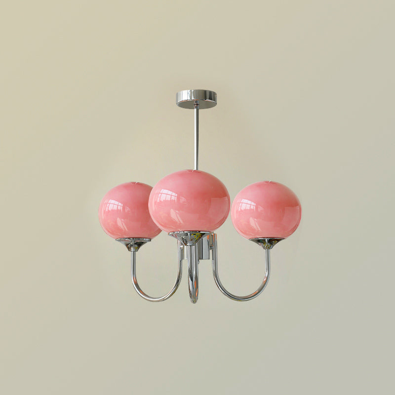 Mid-Century Copper Glass Chandelier – 3 or 5 Globe