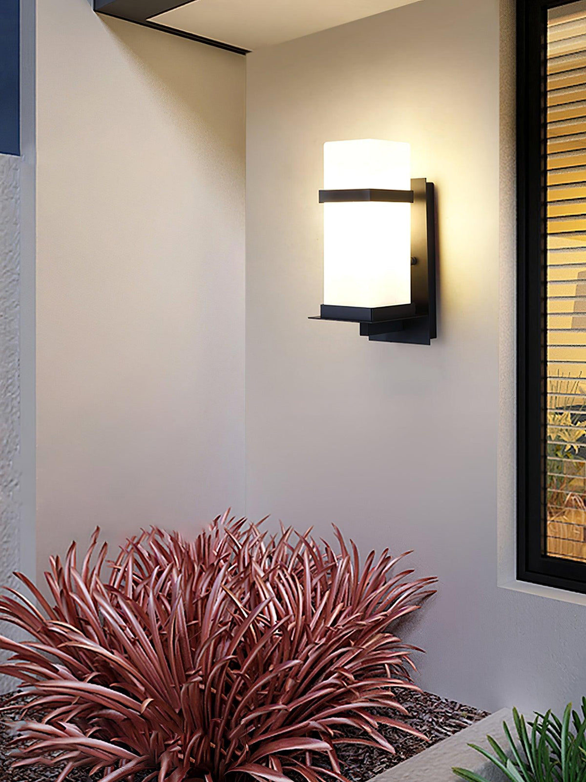 Modern Black Wall Light – White Glass Sconce for Porch