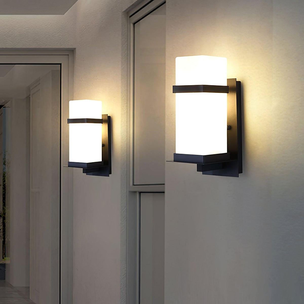 Modern Black Wall Light – White Glass Sconce for Porch