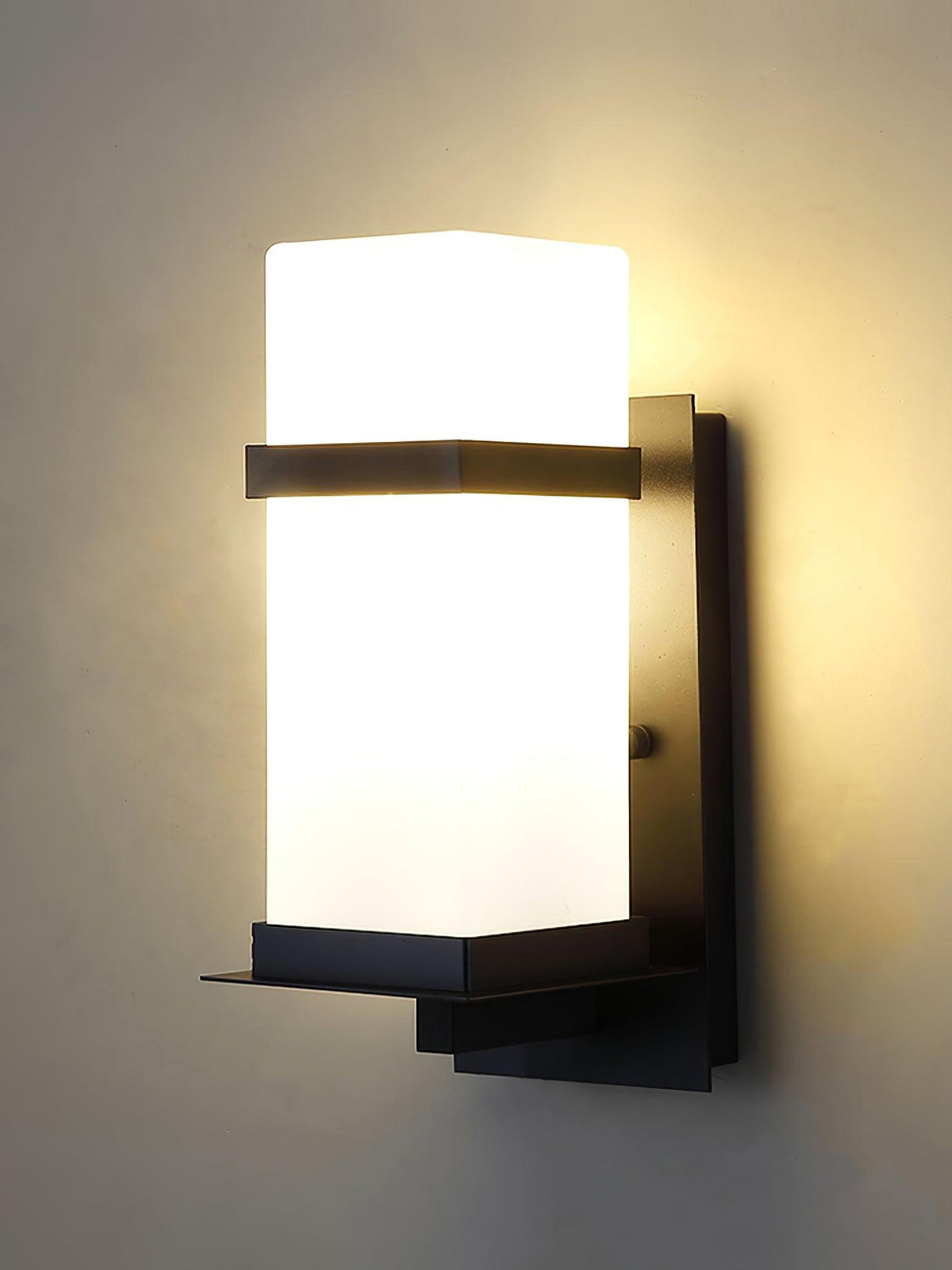 Modern Black Wall Light – White Glass Sconce for Porch