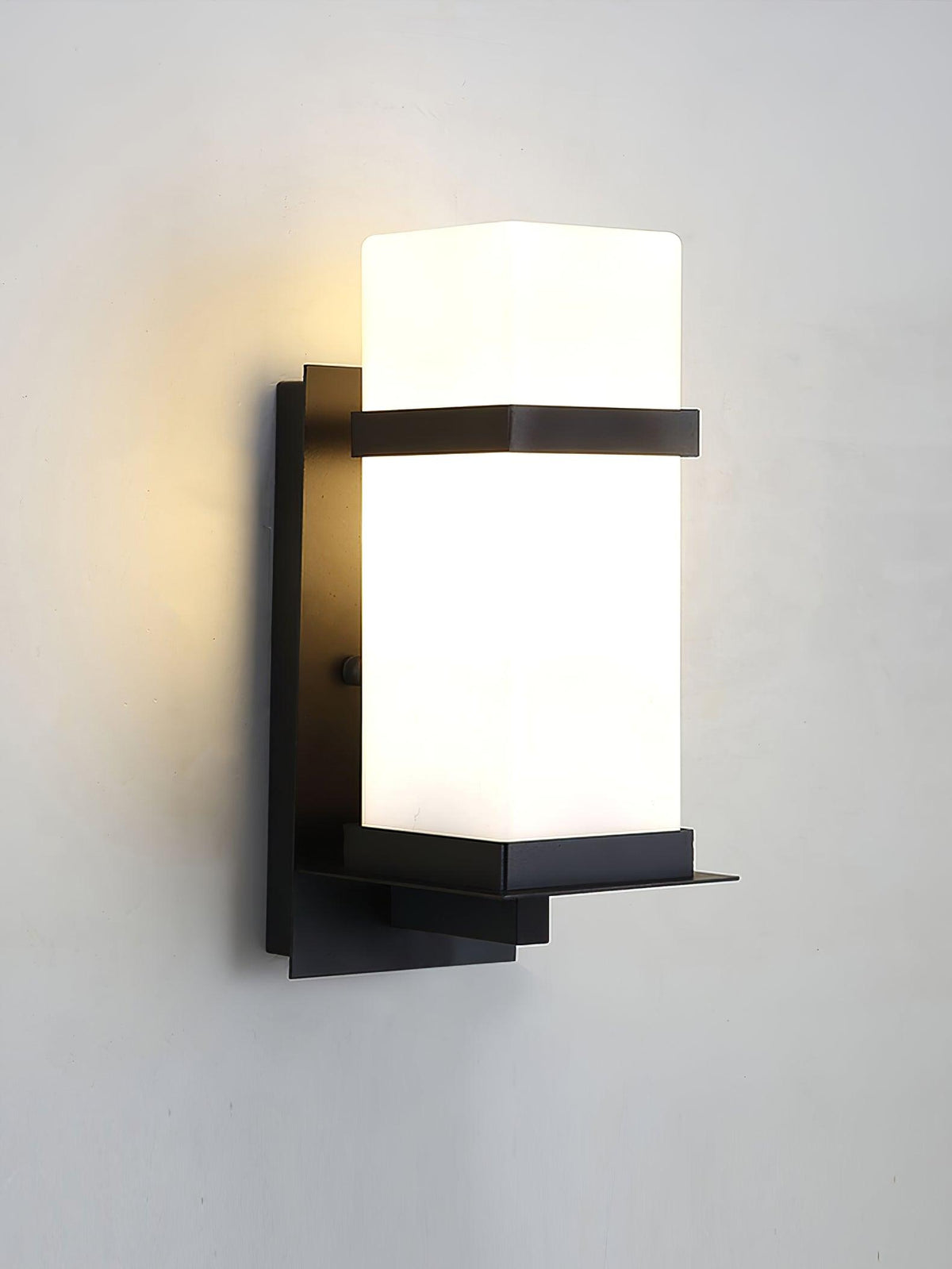 Modern Black Wall Light – White Glass Sconce for Porch