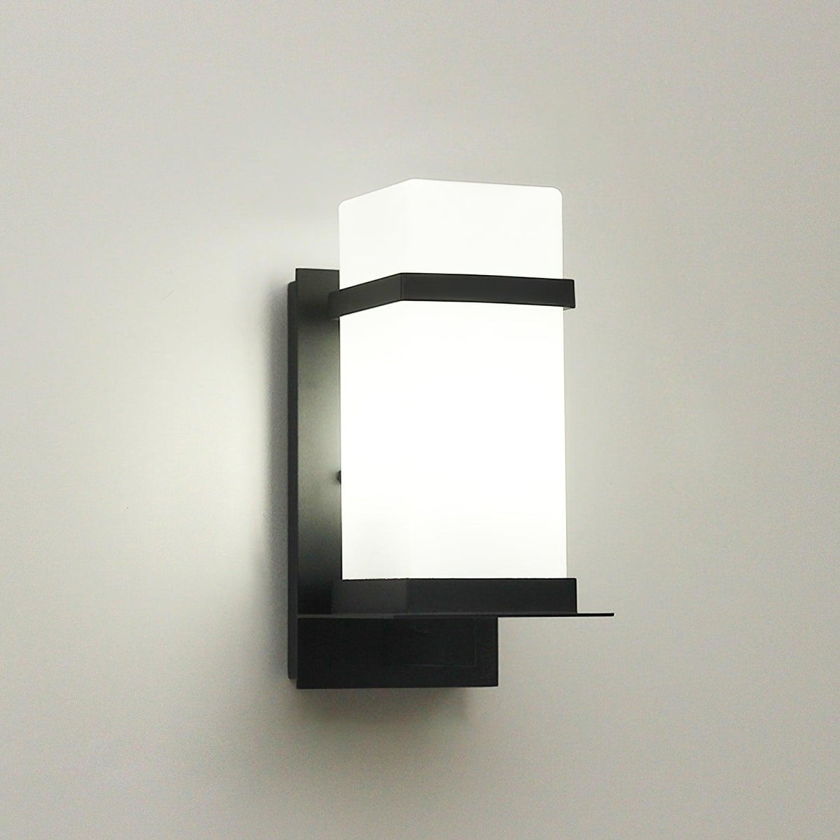 Modern Black Wall Light – White Glass Sconce for Porch