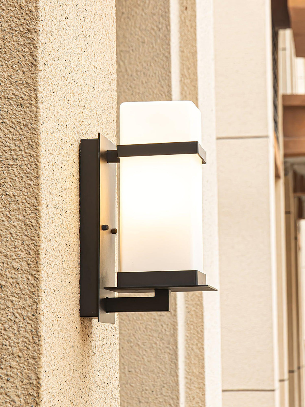 Modern Black Wall Light – White Glass Sconce for Porch