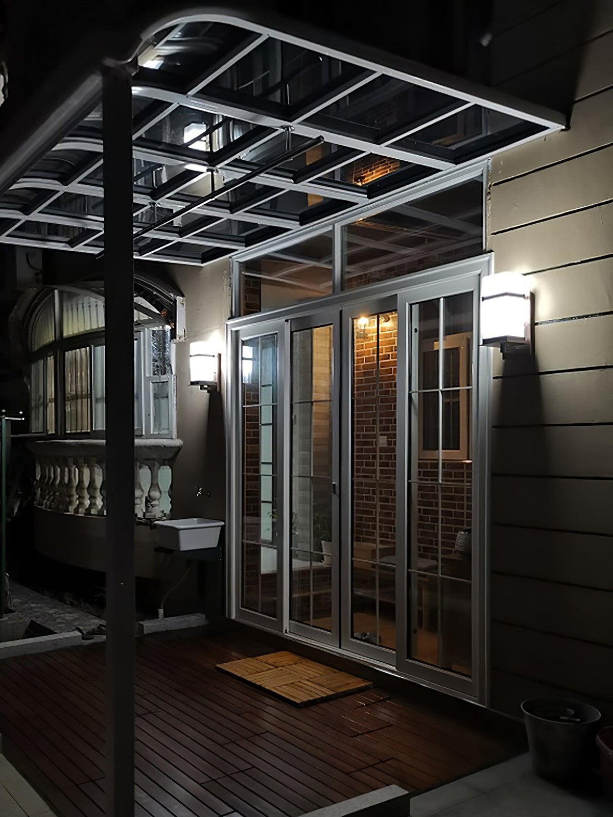 Modern Black Wall Light – White Glass Sconce for Porch