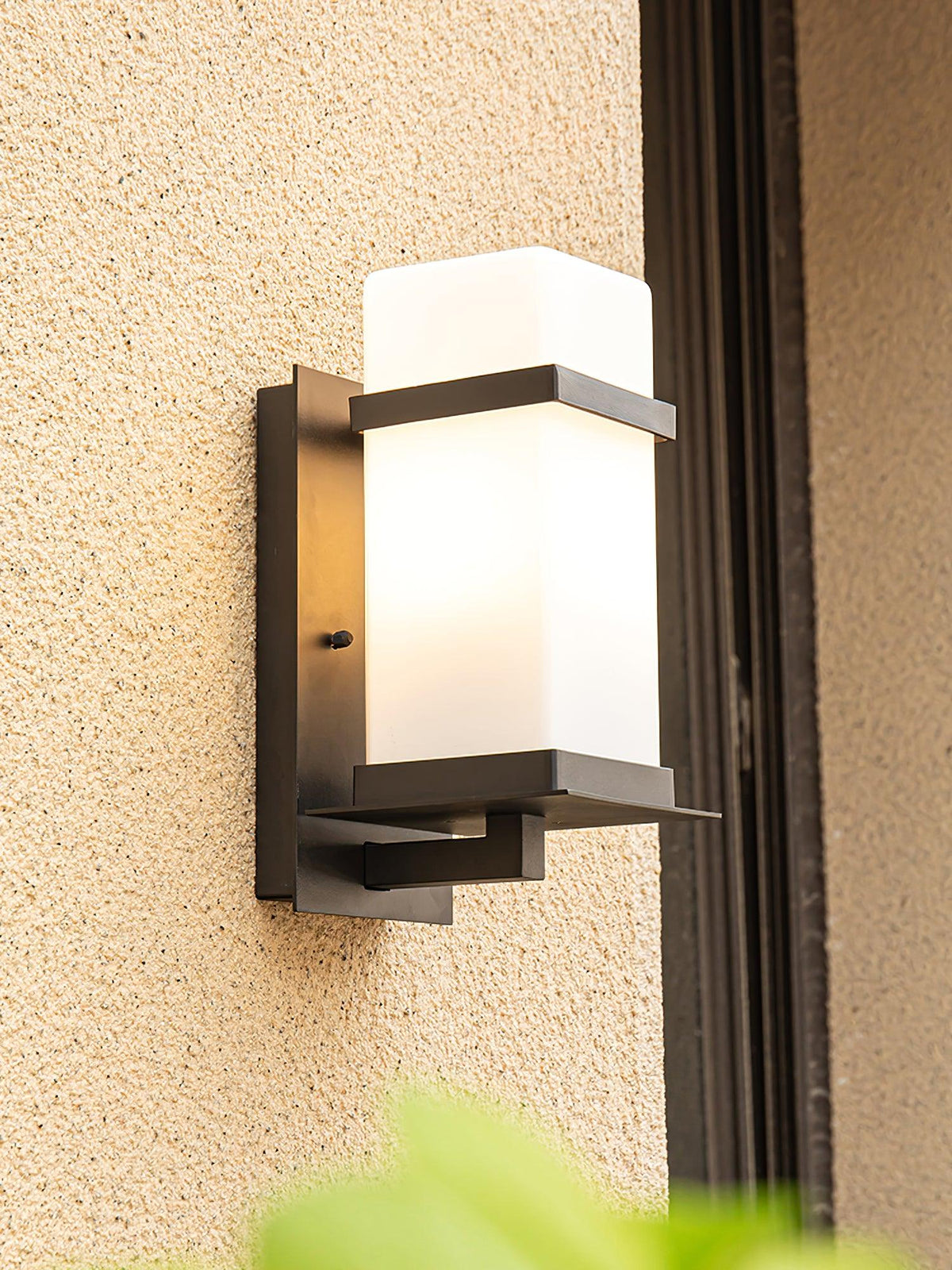 Modern Black Wall Light – White Glass Sconce for Porch