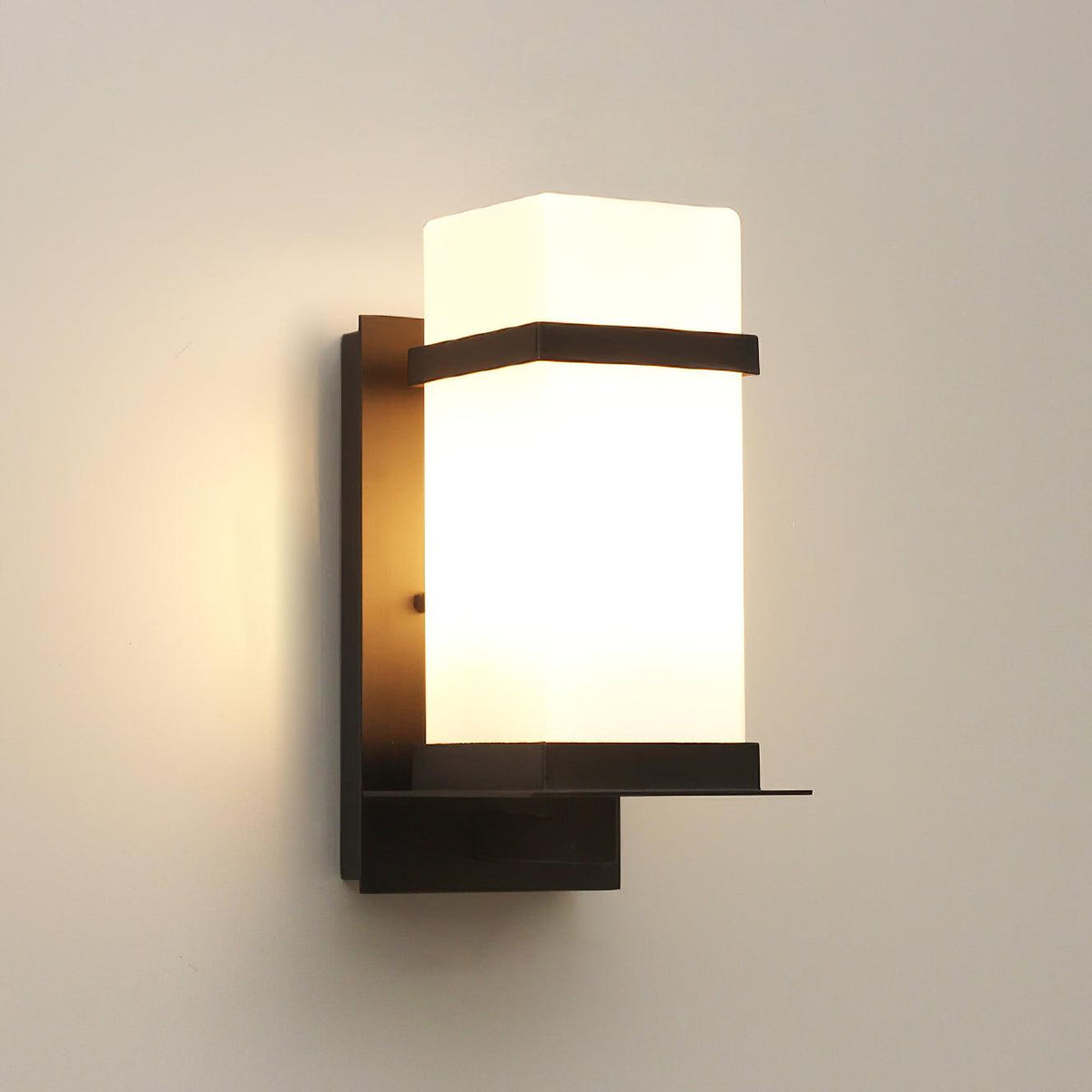 Modern Black Wall Light – White Glass Sconce for Porch