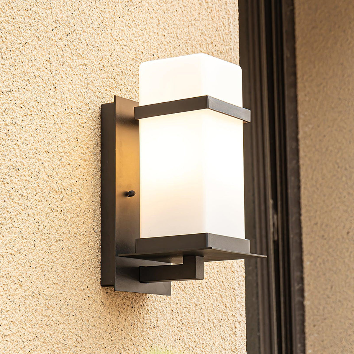 Modern Black Wall Light – White Glass Sconce for Porch