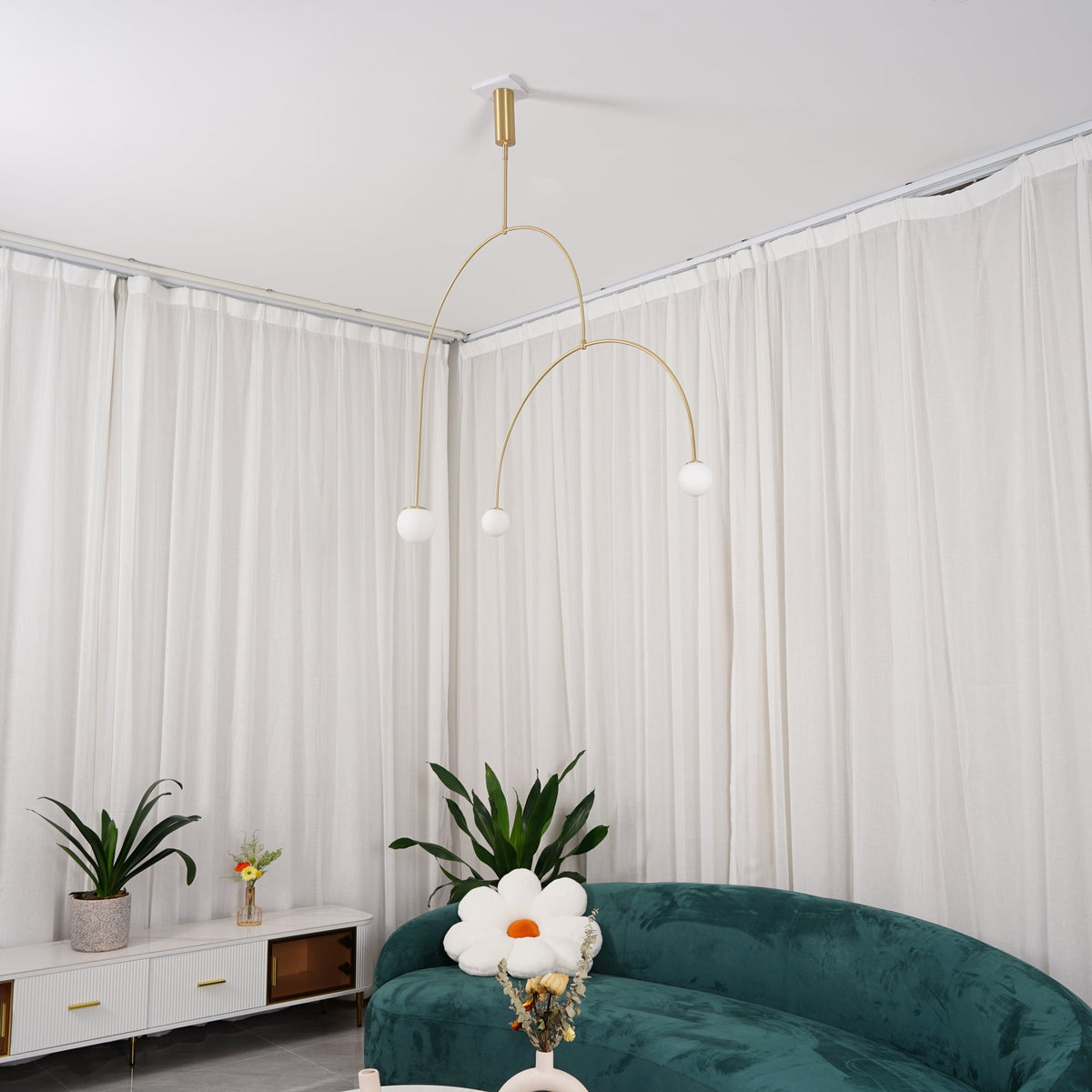 Modern Gold Metal Arc Chandelier – Globe Pendants