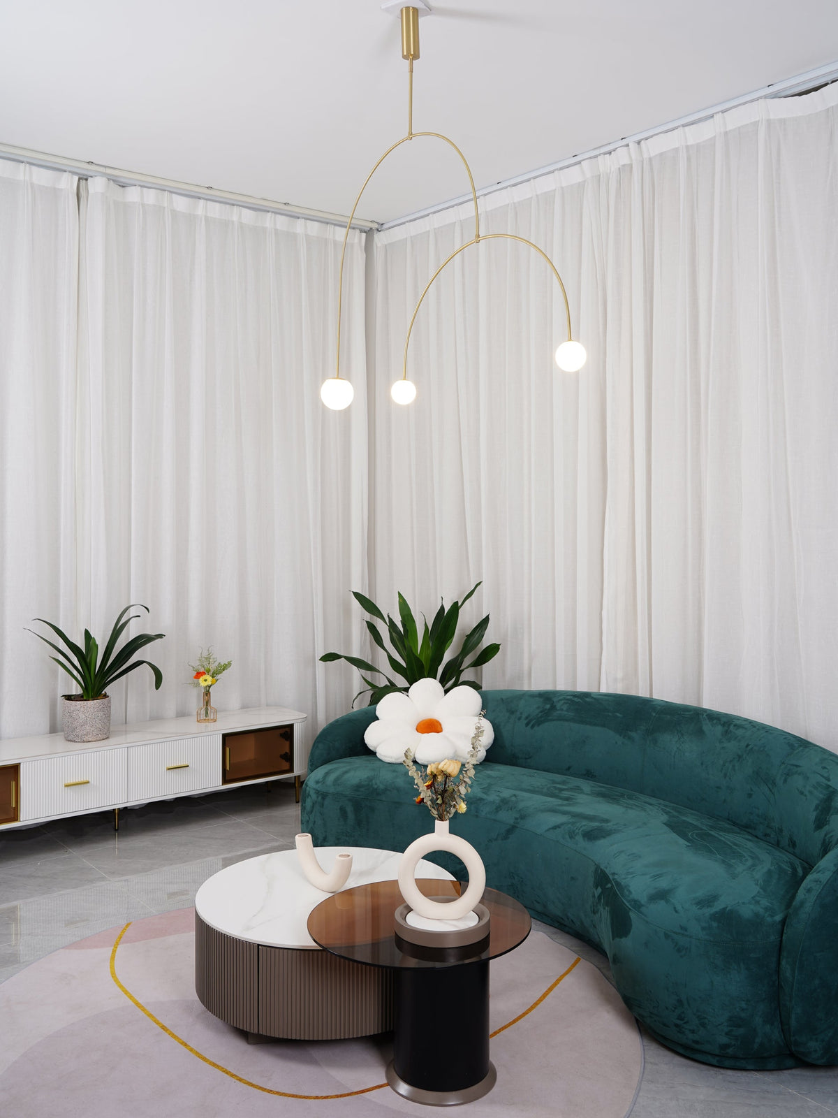 Modern Gold Metal Arc Chandelier – Globe Pendants