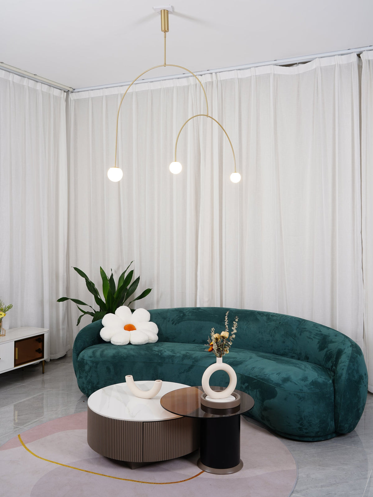 Modern Gold Metal Arc Chandelier – Globe Pendants