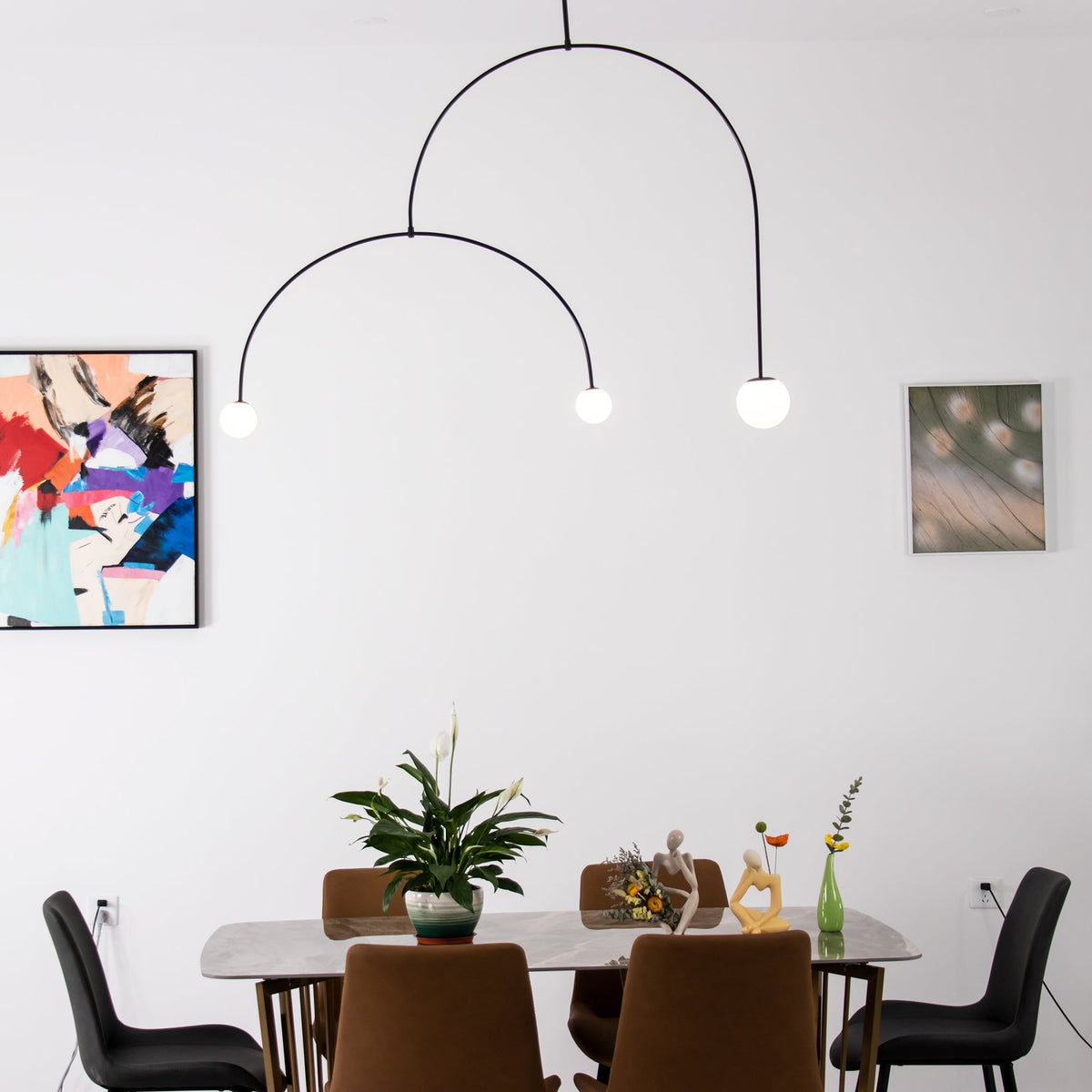 Modern Gold Metal Arc Chandelier – Globe Pendants