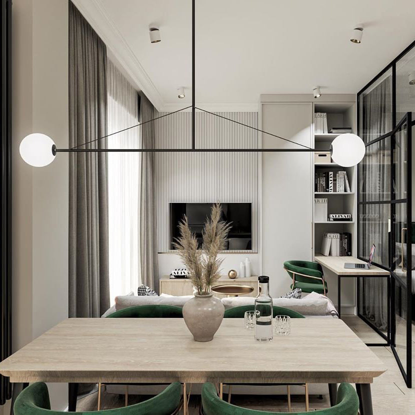 Modern Gold Metal Arc Chandelier – Globe Pendants