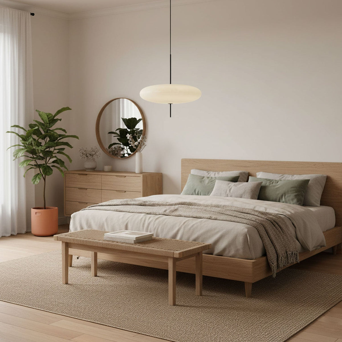 Minimalist White Opal Disc Pendant – Two-Tier