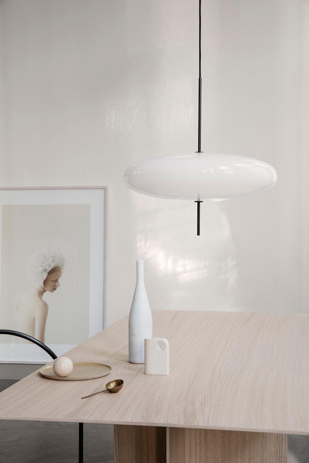 Minimalist White Opal Disc Pendant – Two-Tier