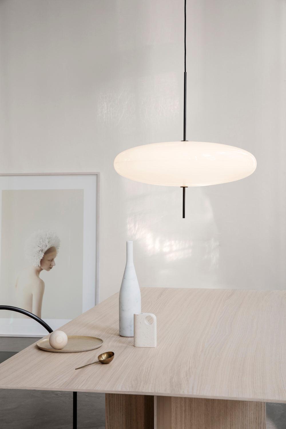 Minimalist White Opal Disc Pendant – Two-Tier