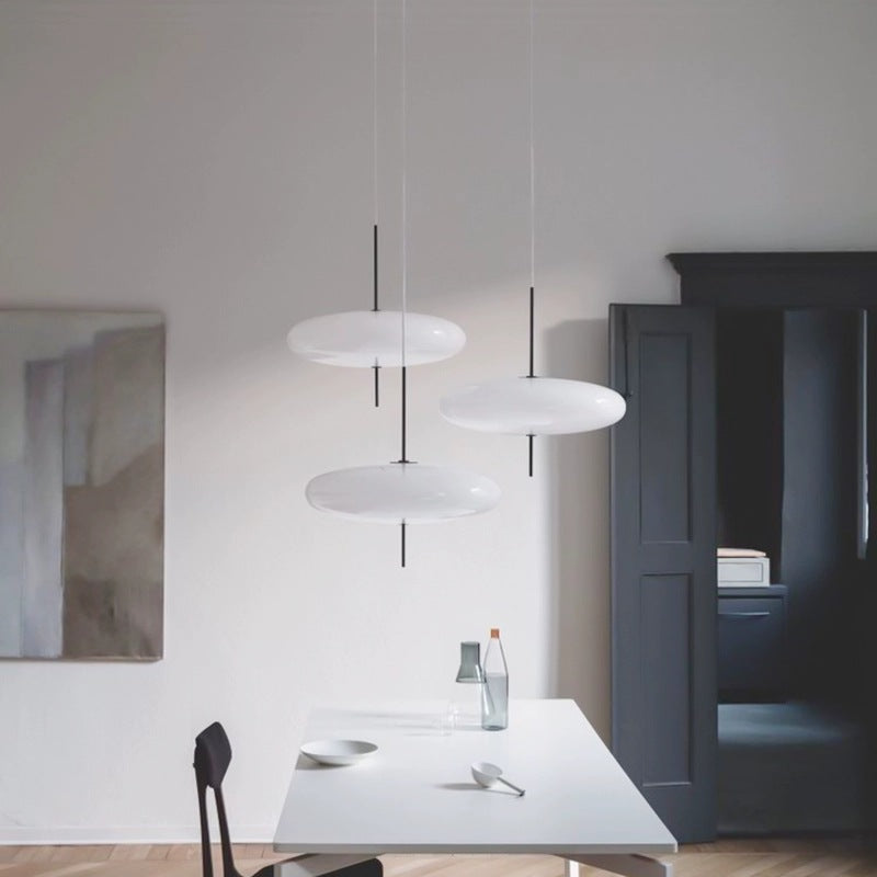 Minimalist White Opal Disc Pendant – Two-Tier