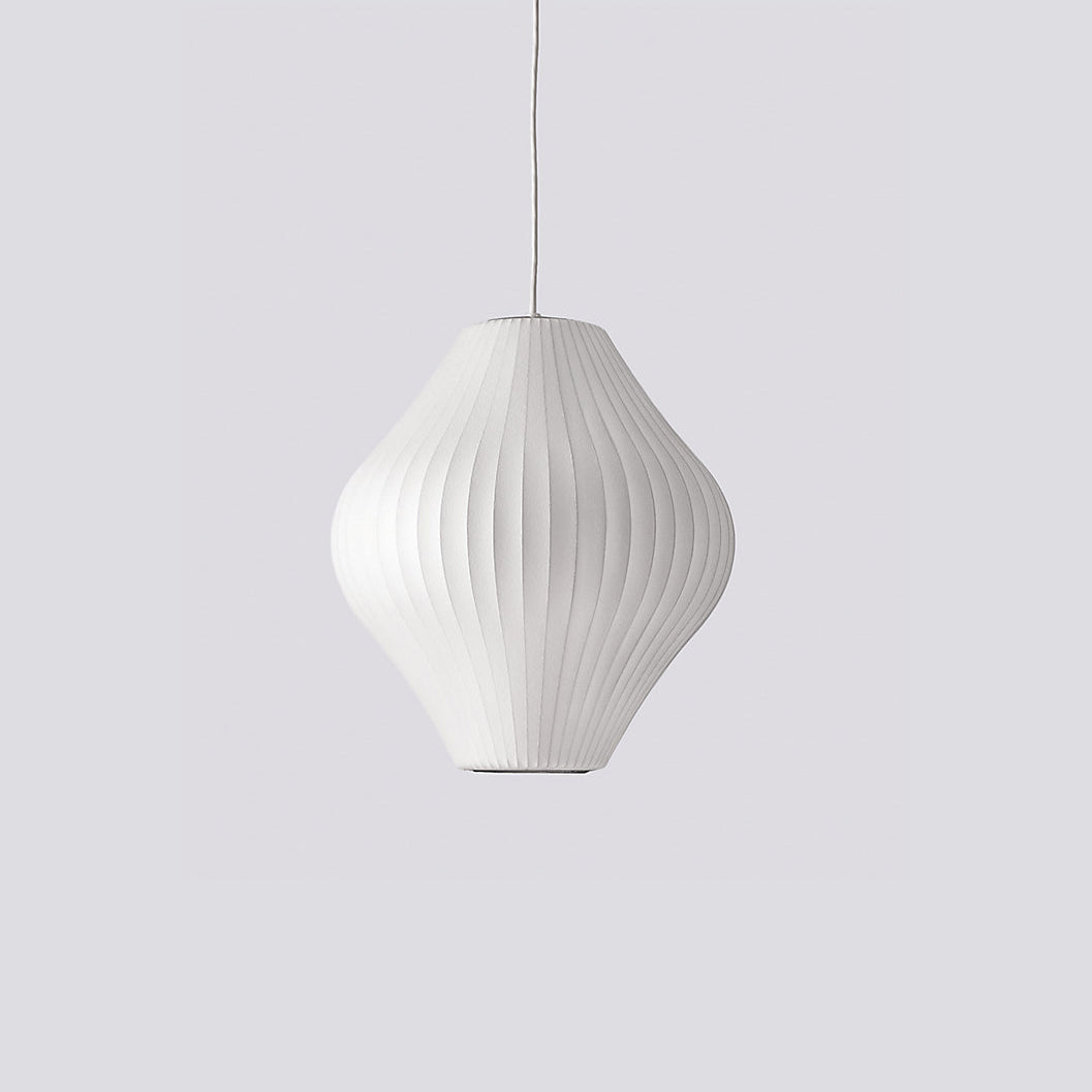 Mid-Century White Silk Pendant – Bubble Wireframe