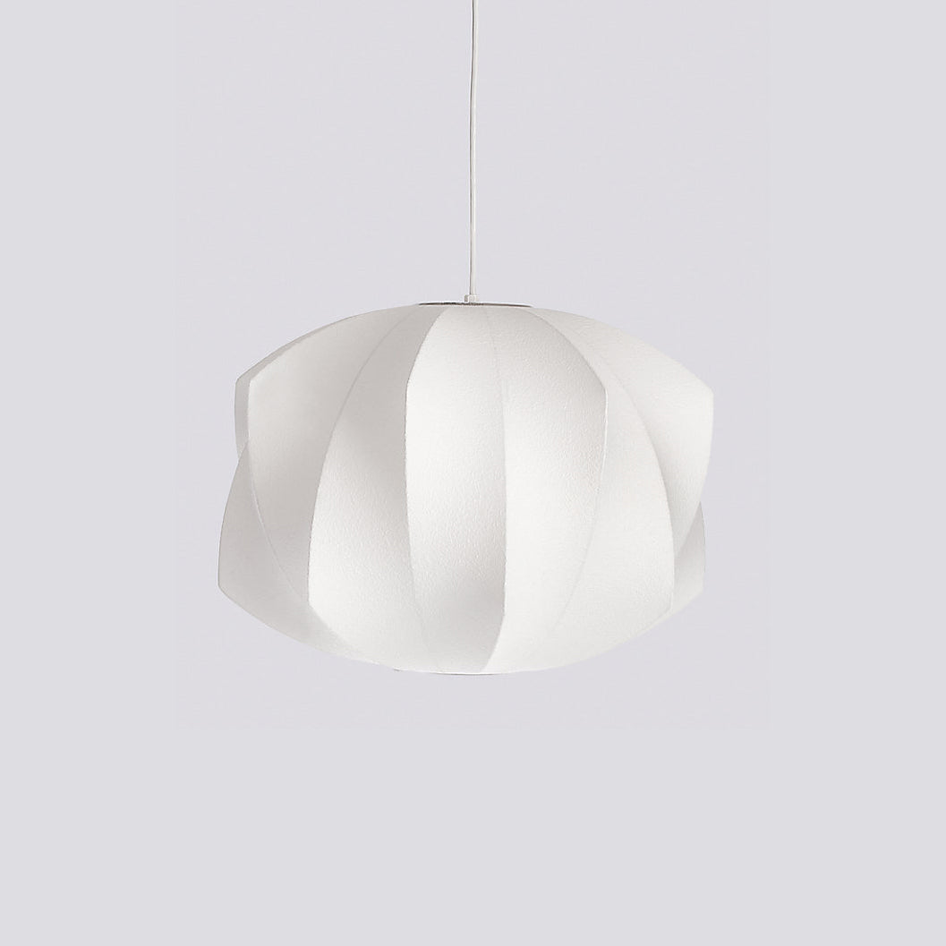 Mid-Century White Silk Pendant – Bubble Wireframe