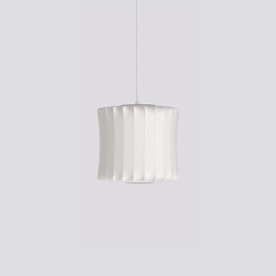 Mid-Century White Silk Pendant – Bubble Wireframe
