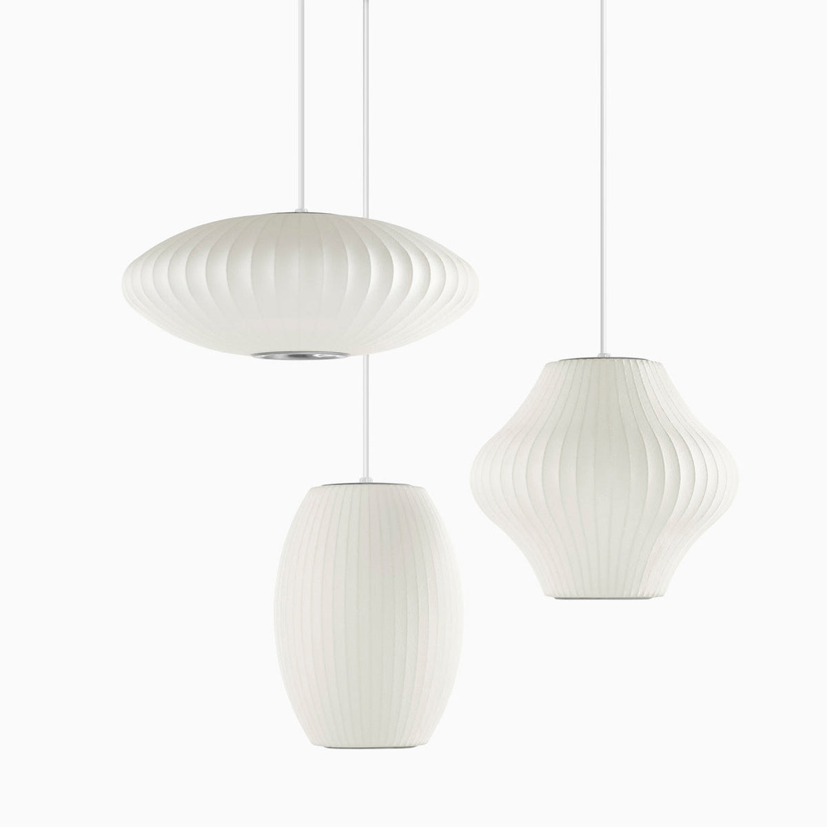 Mid-Century White Silk Pendant – Bubble Wireframe
