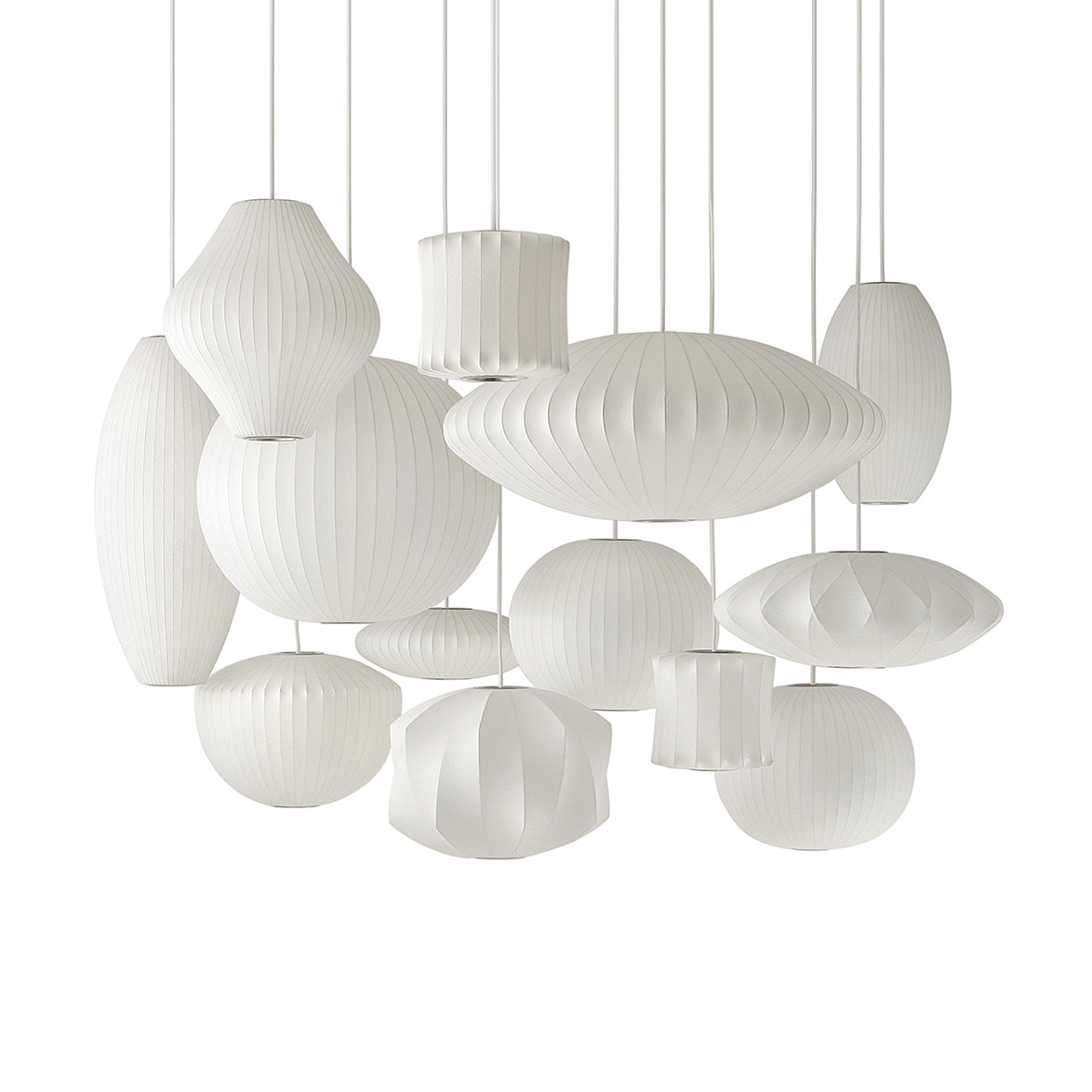 Mid-Century White Silk Pendant – Bubble Wireframe