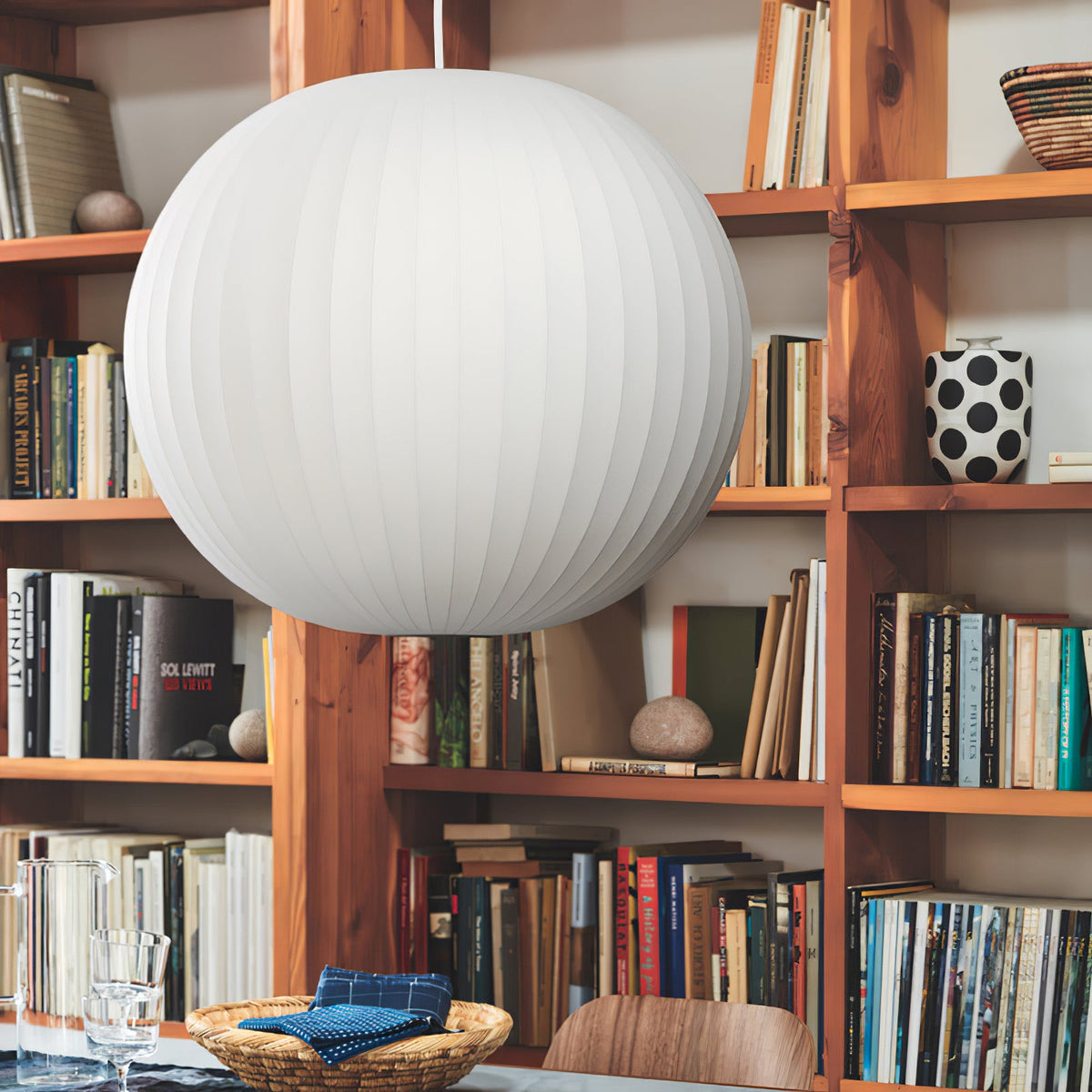 Mid-Century White Silk Pendant – Bubble Wireframe