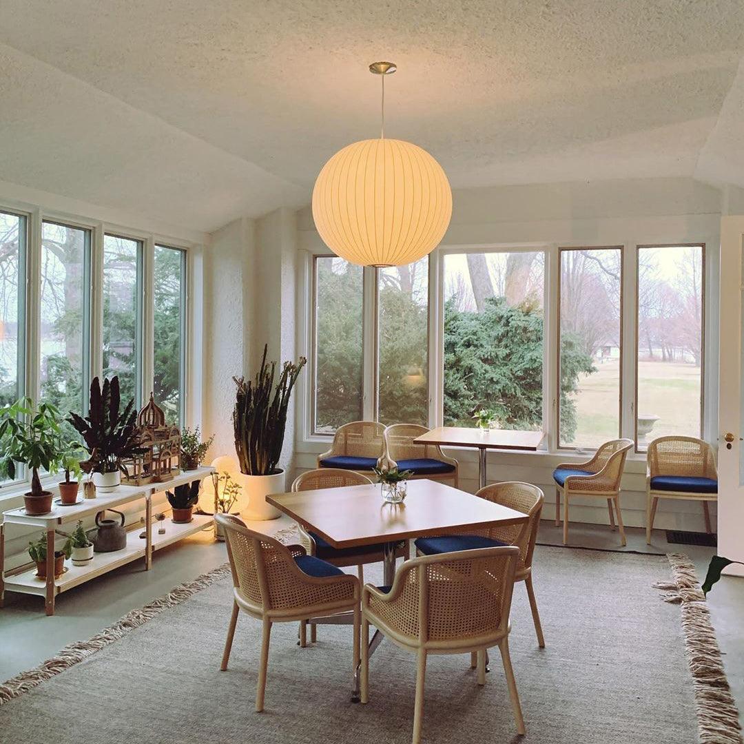 Mid-Century White Silk Pendant – Bubble Wireframe
