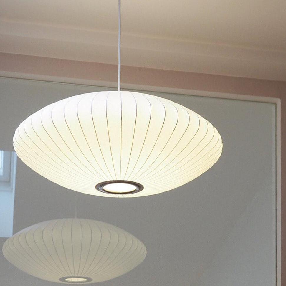 Mid-Century White Silk Pendant – Bubble Wireframe