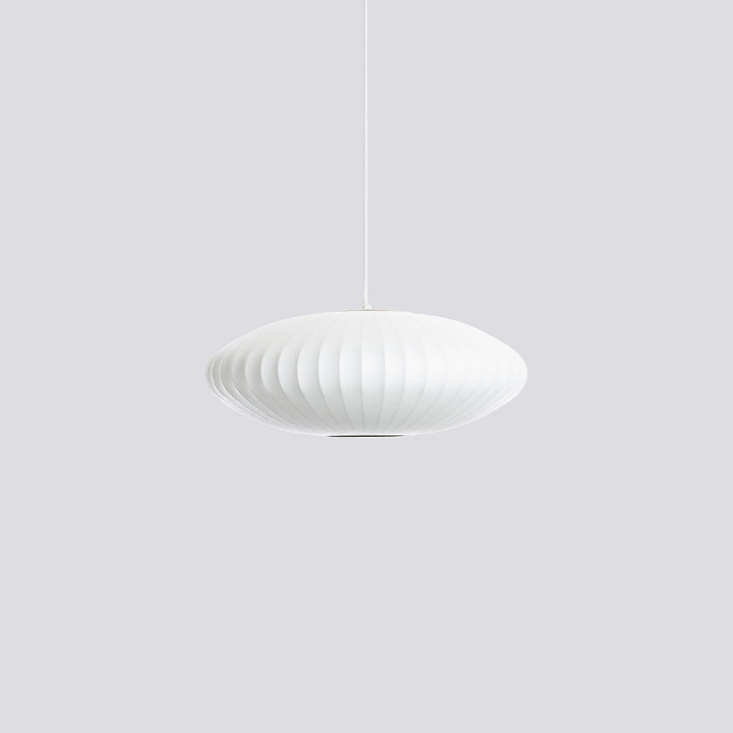 Mid-Century White Silk Pendant – Bubble Wireframe