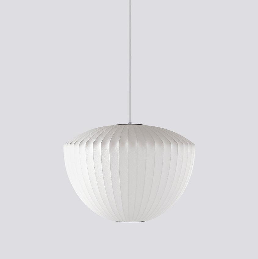 Mid-Century White Silk Pendant – Bubble Wireframe