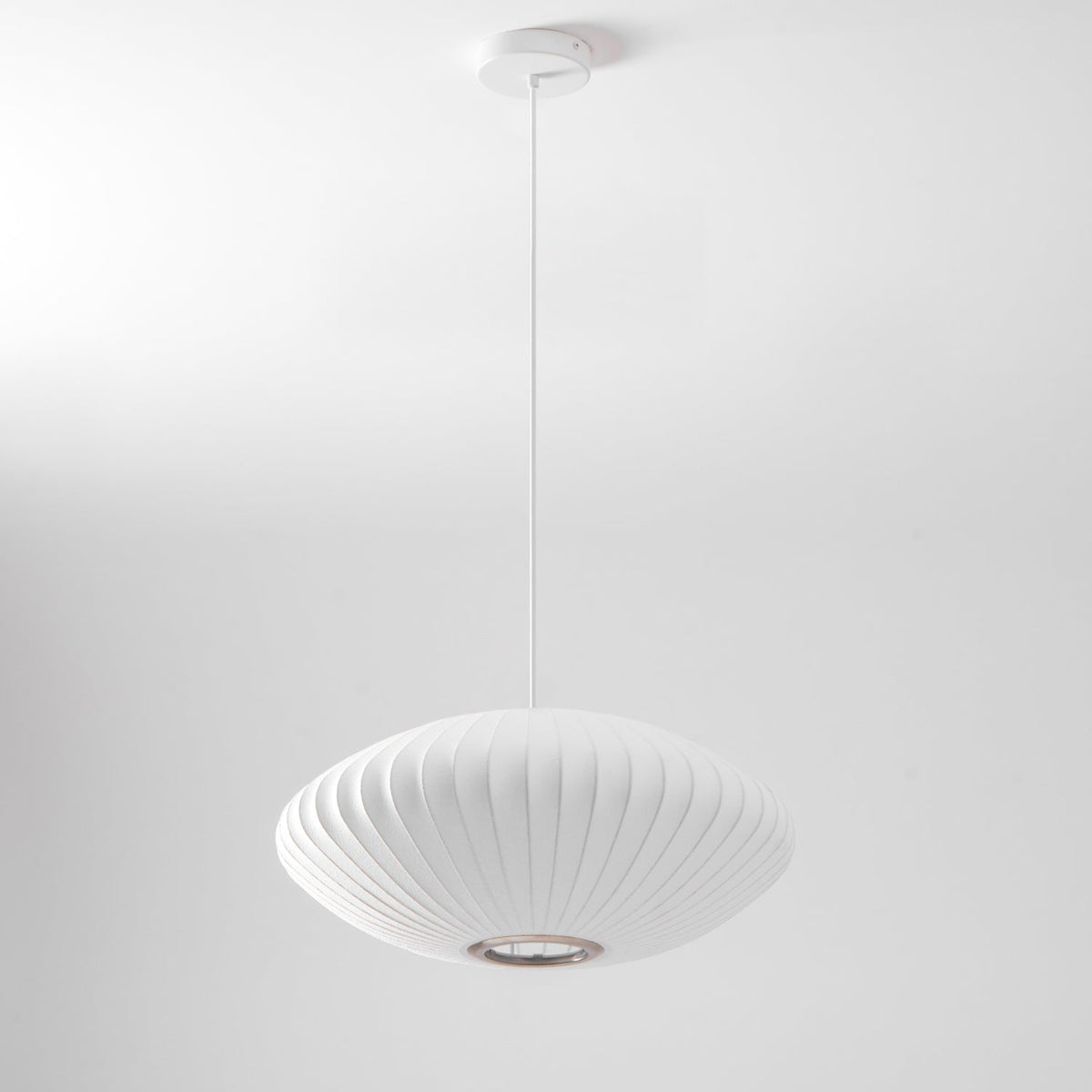 Mid-Century White Silk Pendant – Bubble Wireframe