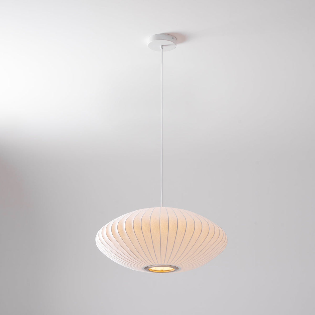 Mid-Century White Silk Pendant – Bubble Wireframe