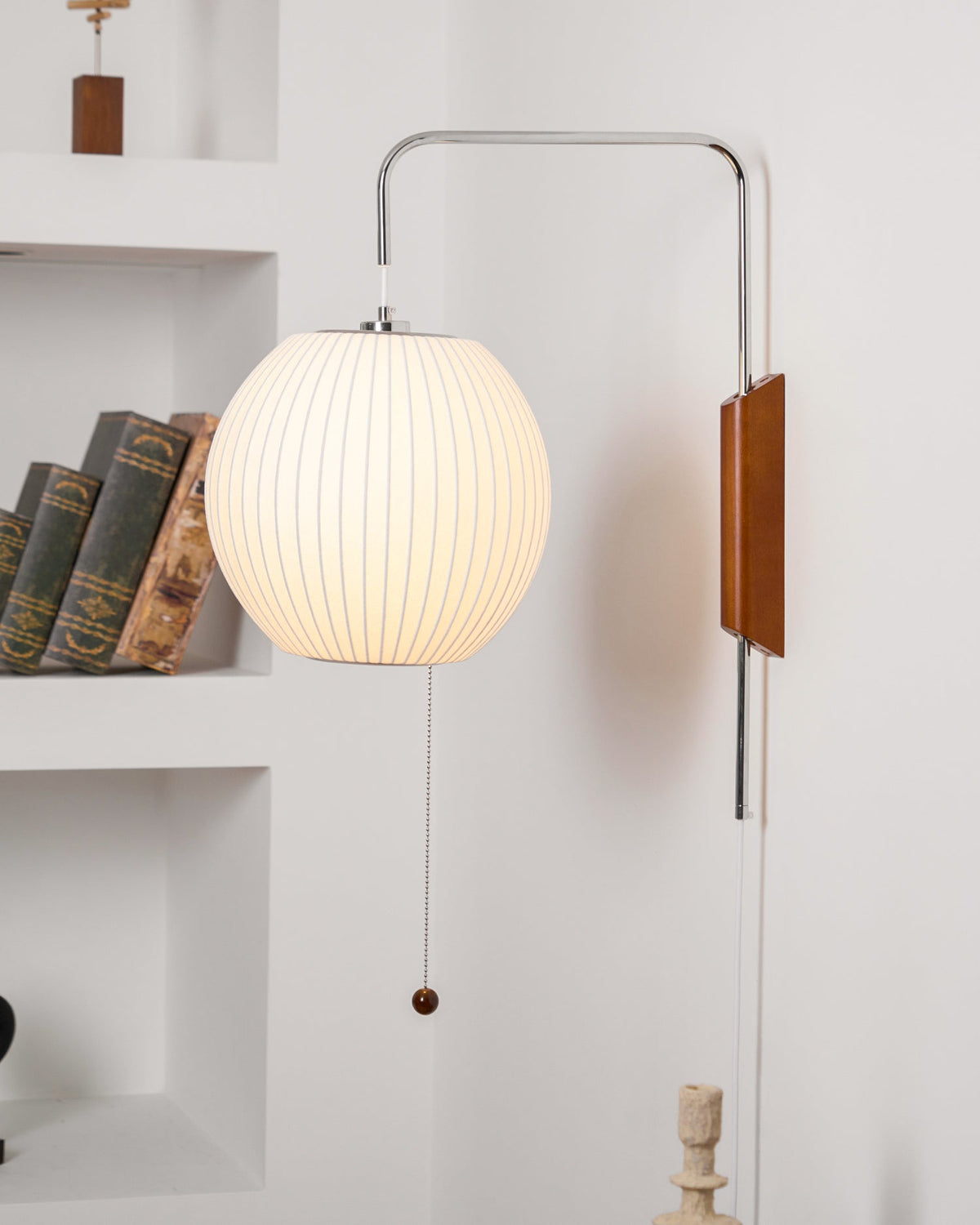 Mid-Century Walnut Bubble Sconce – Swivel Plug-In