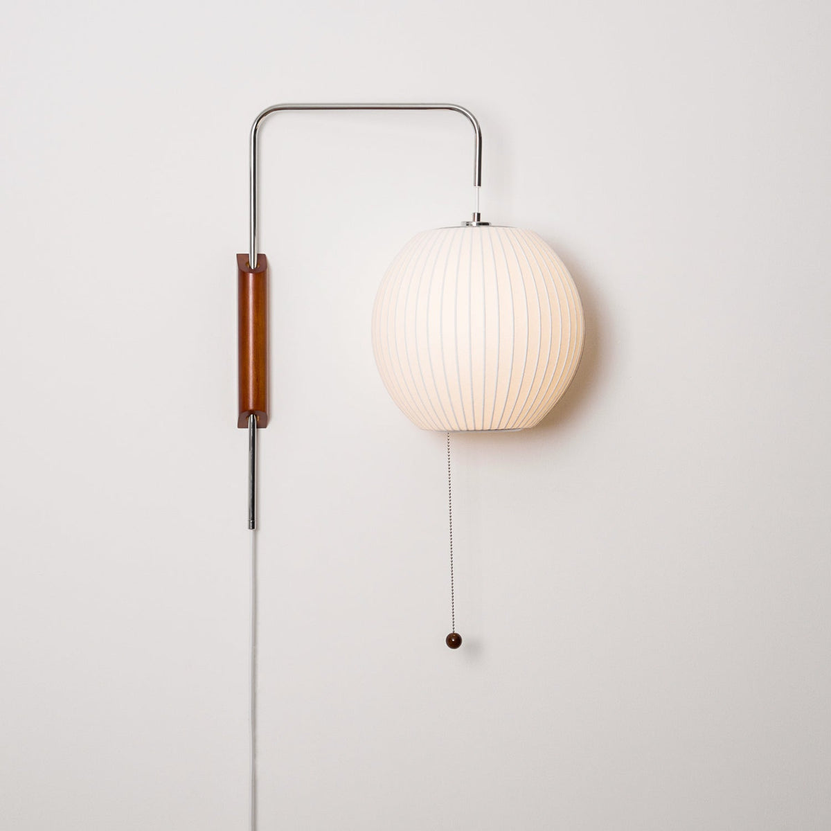 Mid-Century Walnut Bubble Sconce – Swivel Plug-In