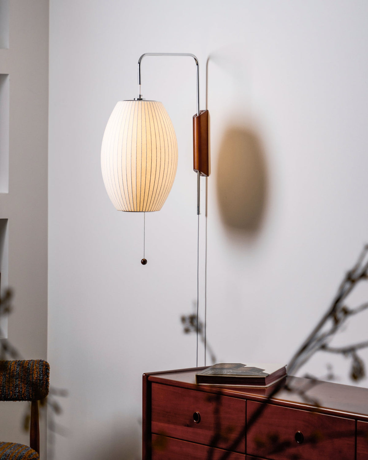 Mid-Century Walnut Bubble Sconce – Swivel Plug-In