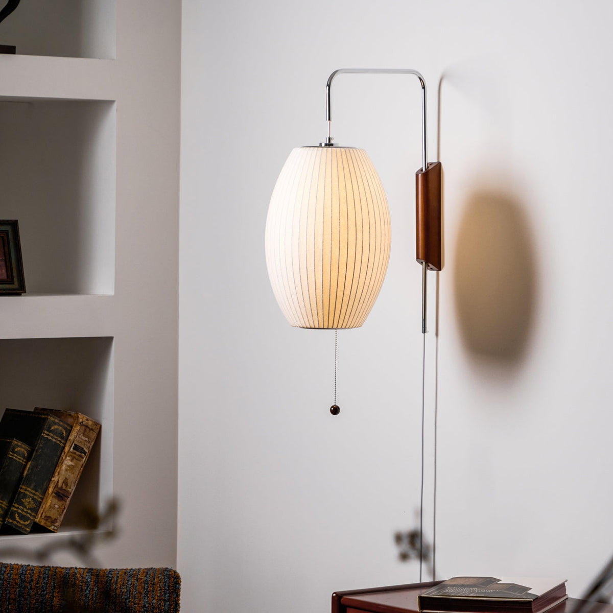 Mid-Century Walnut Bubble Sconce – Swivel Plug-In