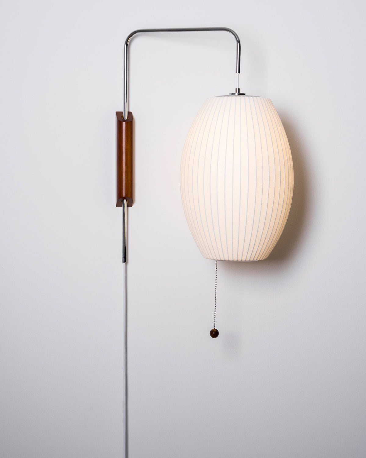 Mid-Century Walnut Bubble Sconce – Swivel Plug-In
