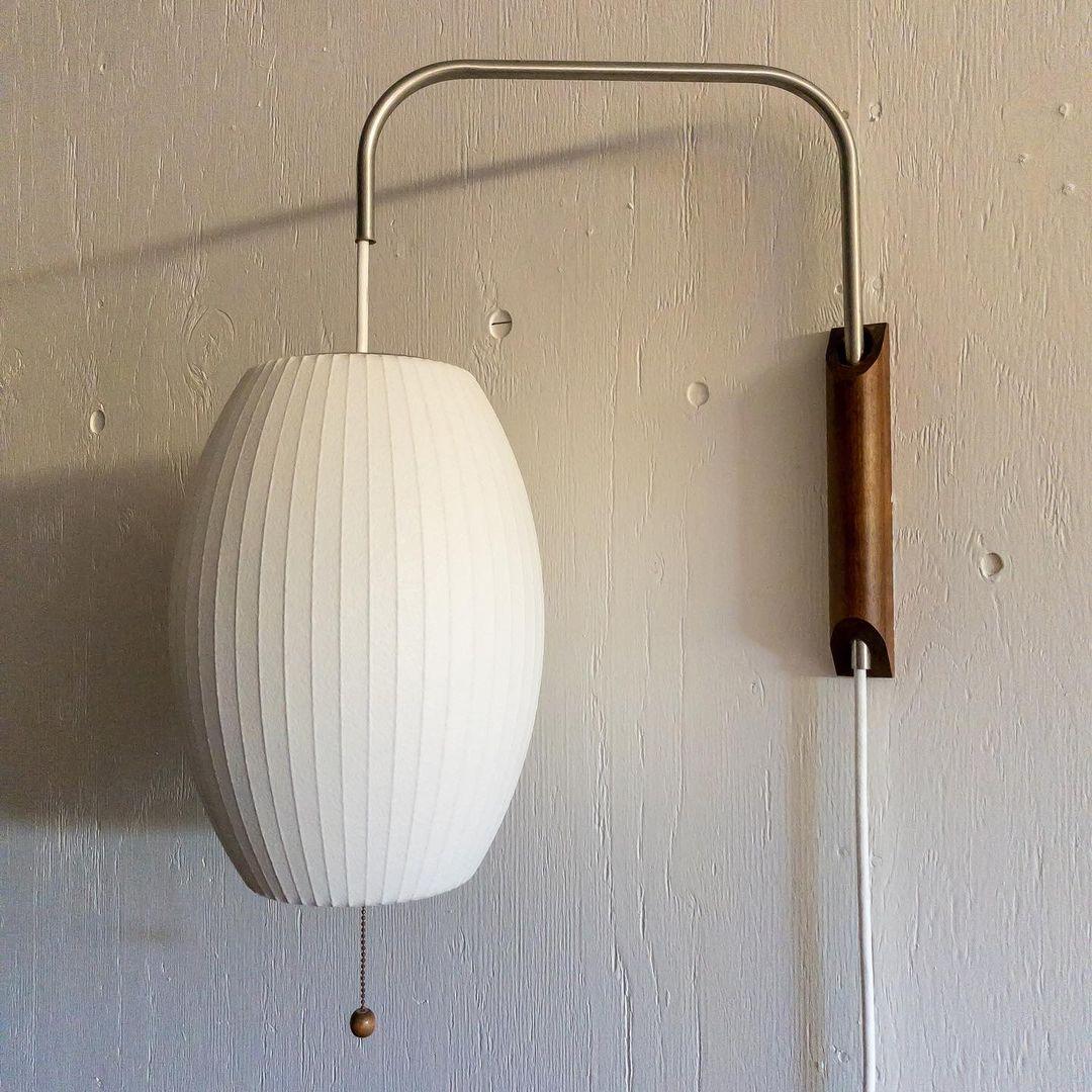 Mid-Century Walnut Bubble Sconce – Swivel Plug-In