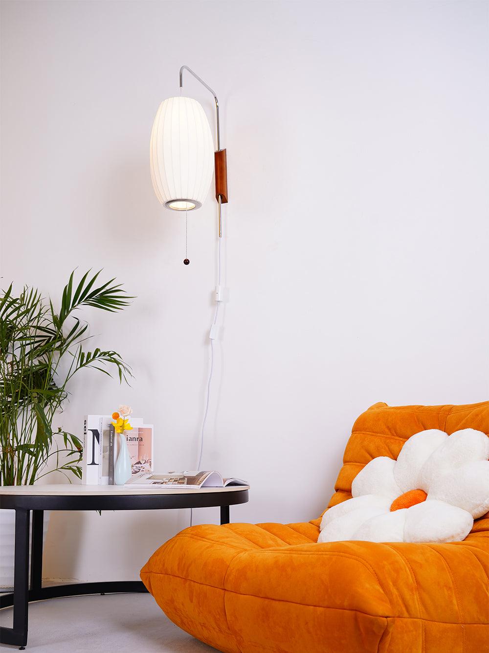 Mid-Century Walnut Bubble Sconce – Swivel Plug-In