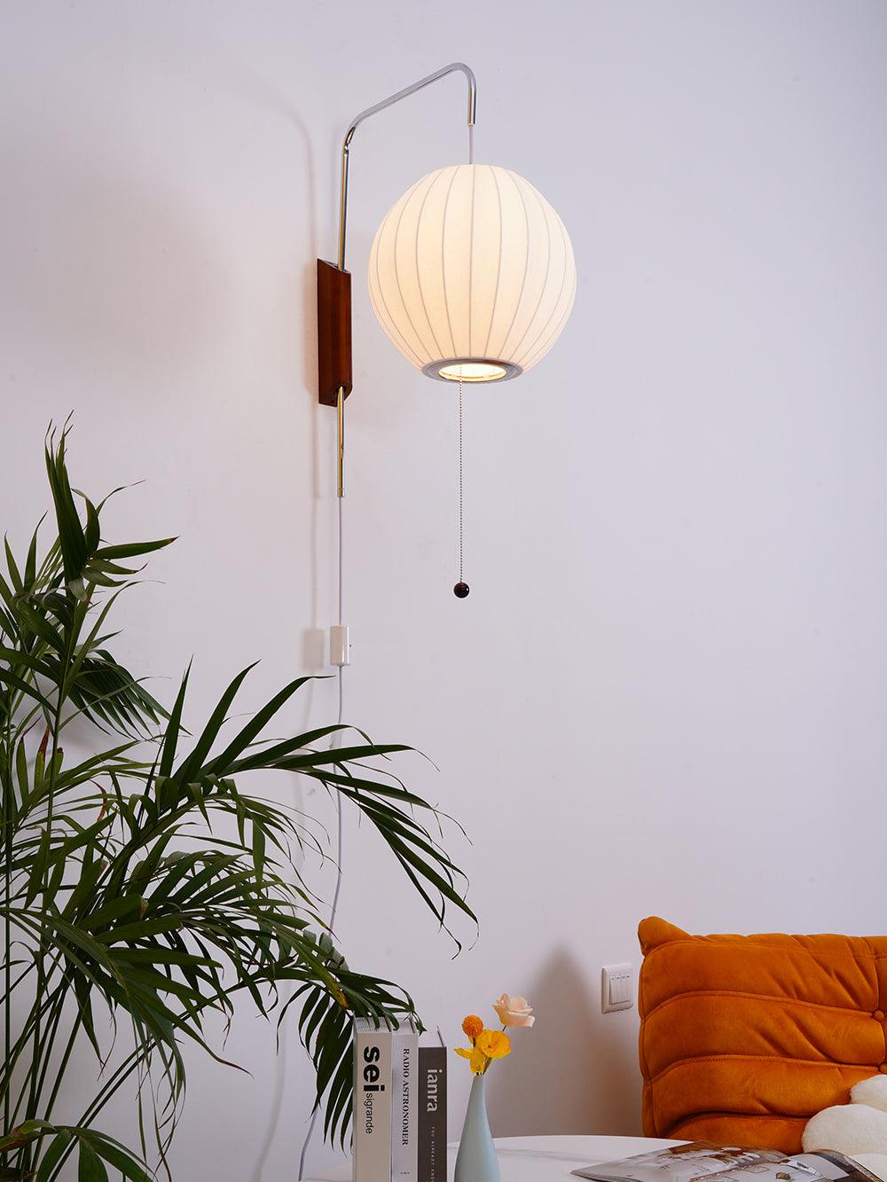 Mid-Century Walnut Bubble Sconce – Swivel Plug-In